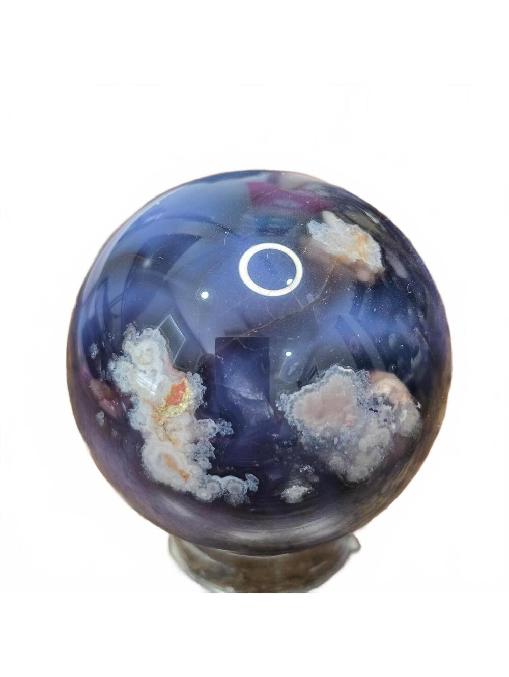 A318. Blue Flower Agate Natural Crystal Sphere Orb 59 mm